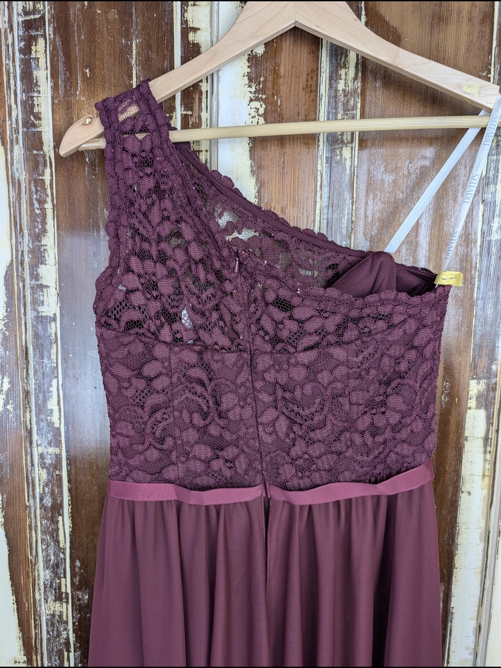 David’s Bridal Burgundy One Shoulder Lace Chiffon Dress Size 6 Evening Bridal - Picture 5 of 11